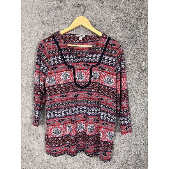 Cato Est 1962 Shirt Womens Small Multicolor Paisley Print Short Sleeve V-Neck - Picture 1 of 8